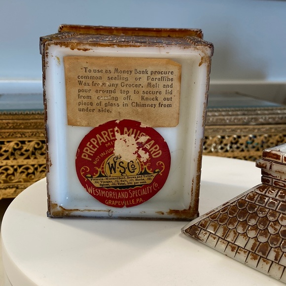 Antique Westmoreland Specialty Co. Milk Glass Schoolhouse Mustard Pot/Money Bank - Picture 12 of 17